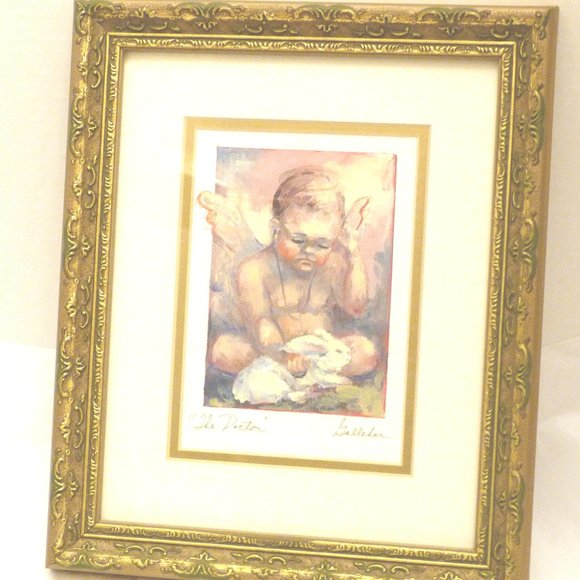 Framed Art Print "The Doctor" Cherub Angel Doctor & Rabbit: K. Galleher Virginia - Picture 1 of 11
